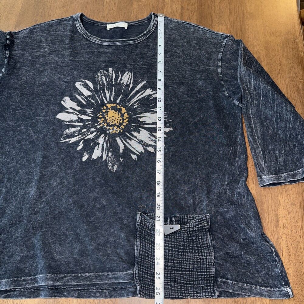 Jess & Jane Washed Black Daisy Tunic Top Medium Lagenlook Boho Pocket Cotton USA - Picture 10 of 11